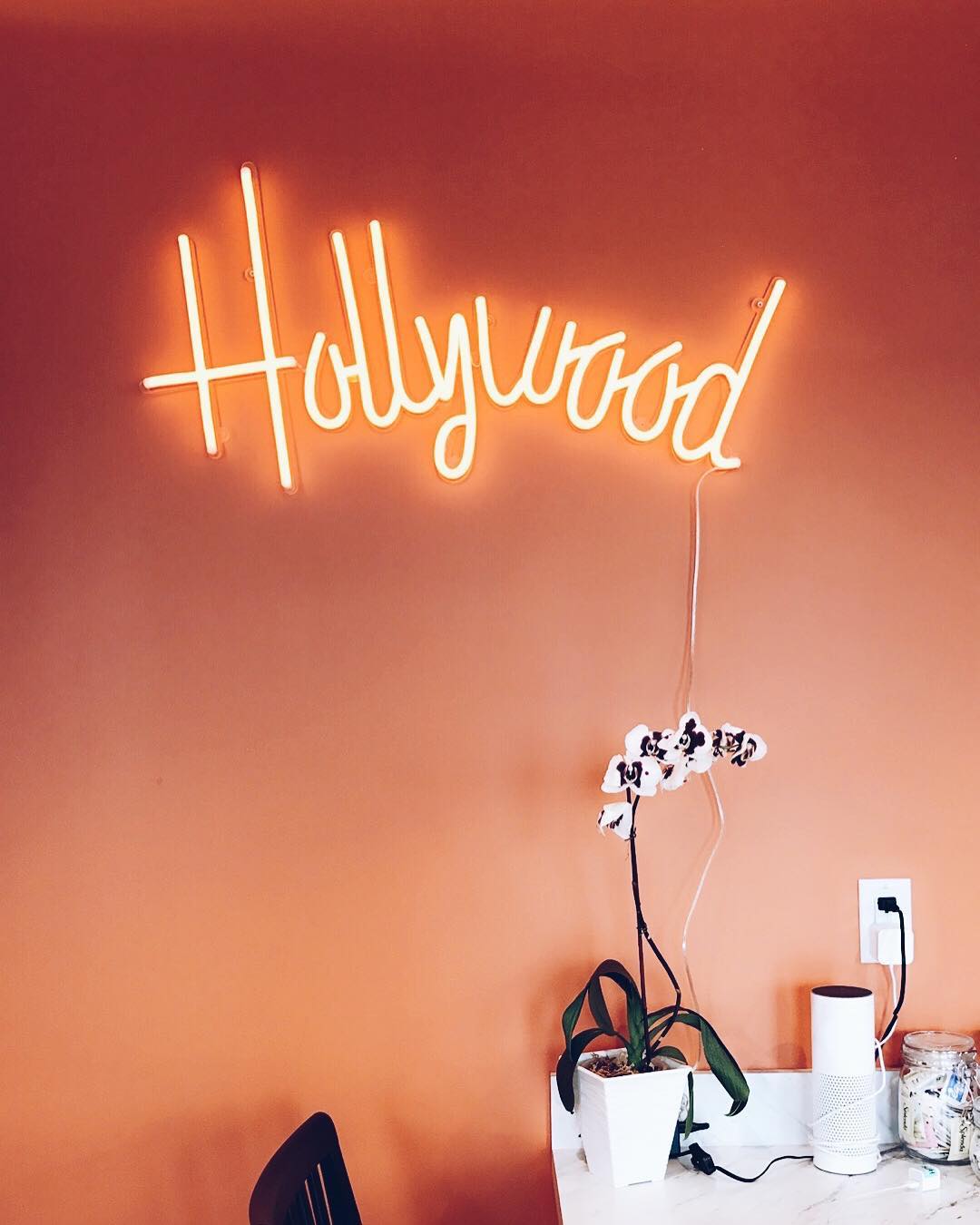 hollywood orange neon sign