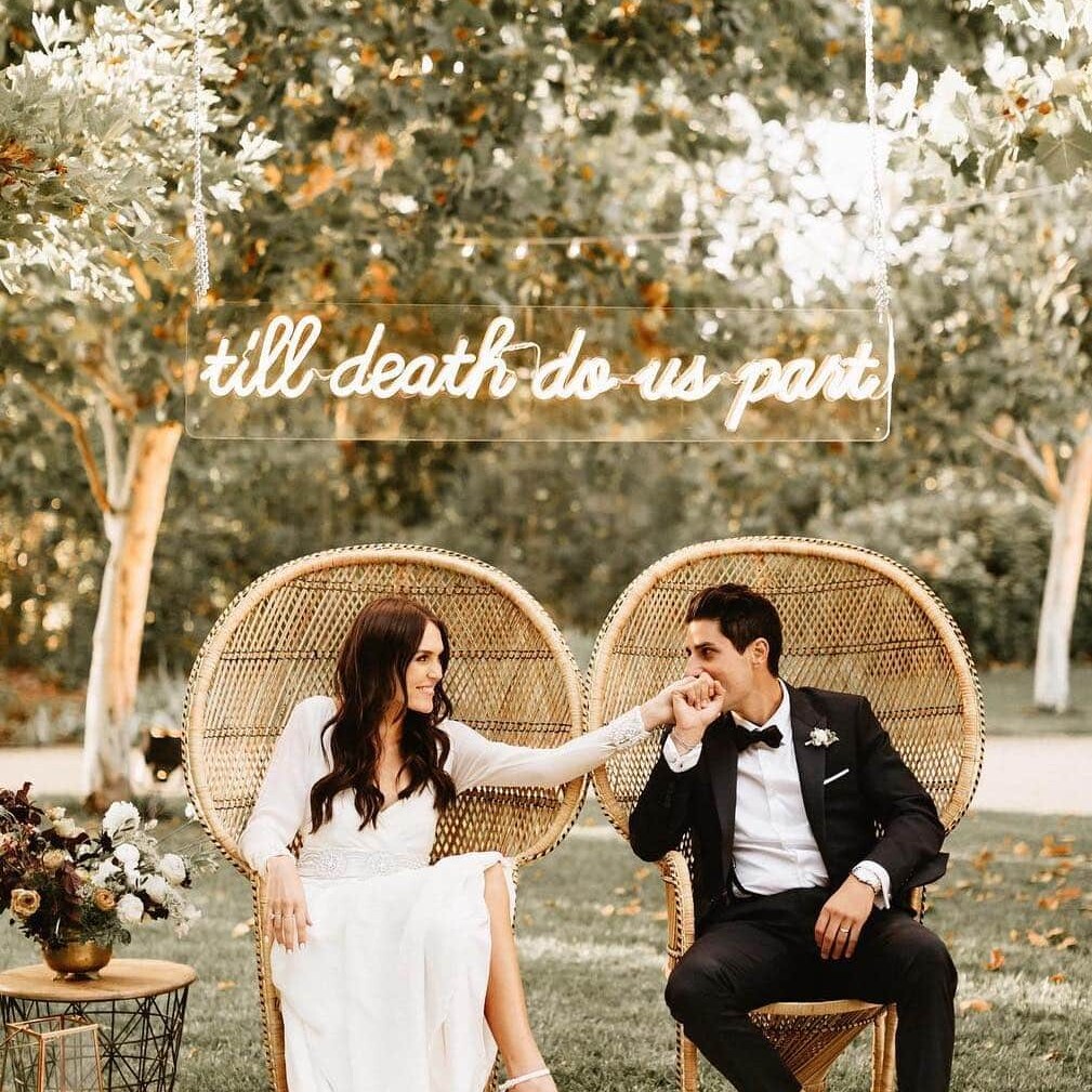 till death do us part wedding couple neon sign