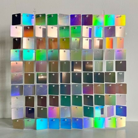 Shimmer wall Iridescent color, disco ball effect backdrop