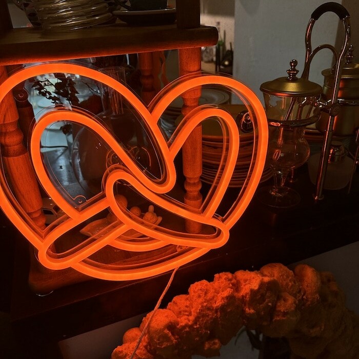 Pretzel cafe restaurant bakery business orange neon sign light