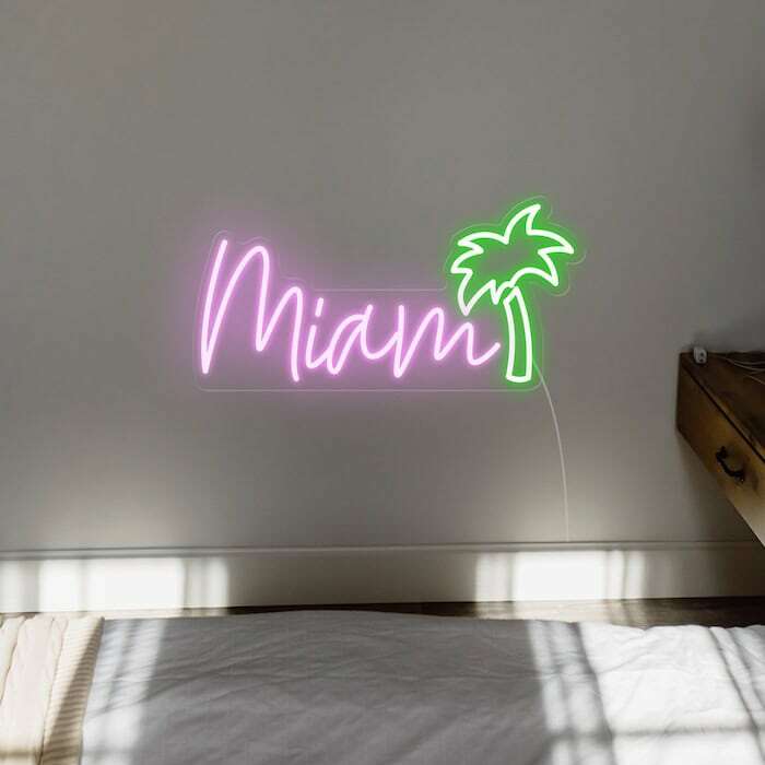 Miami palm tree tropical summer vibes neon sign