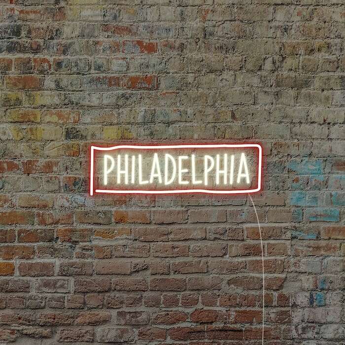 Philadelphia home living room city neon sign