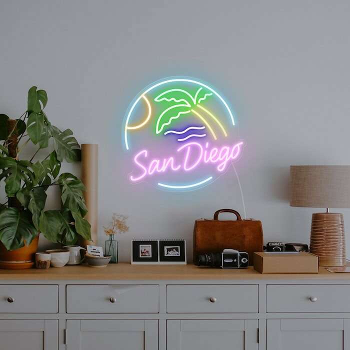 San Diego California tropical vibes party neon sign