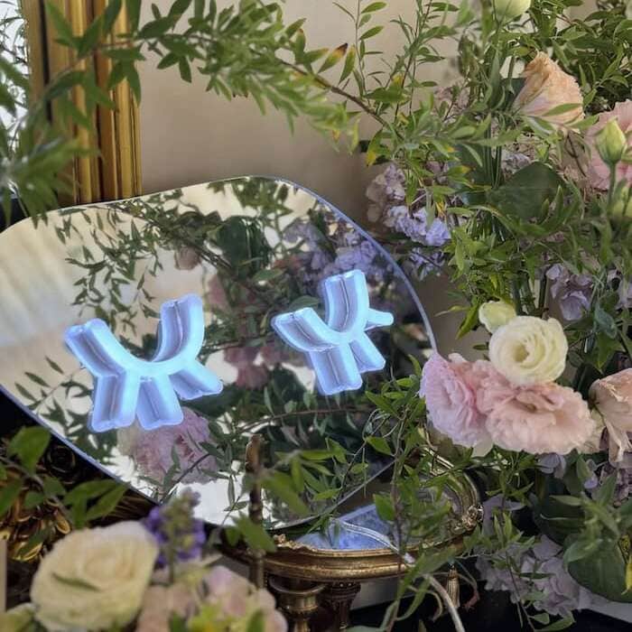 eye lash white neon with mirror backing in flowers