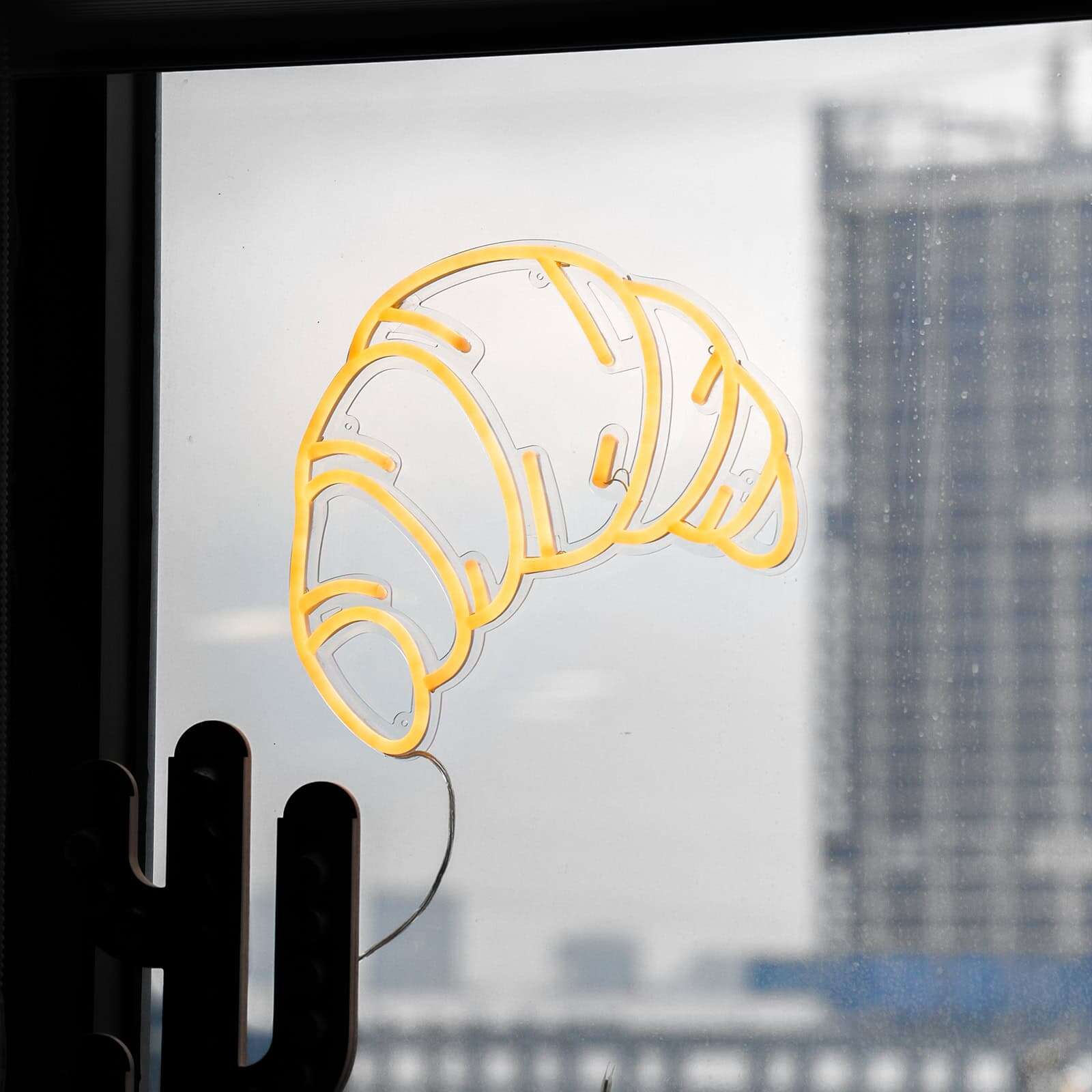 Croissant soft white window decor neon sign