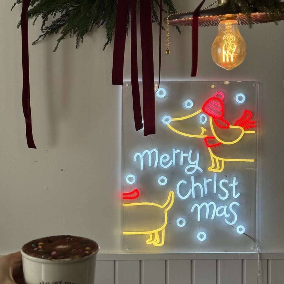 sausage dog christmas led neon sign decor with backing