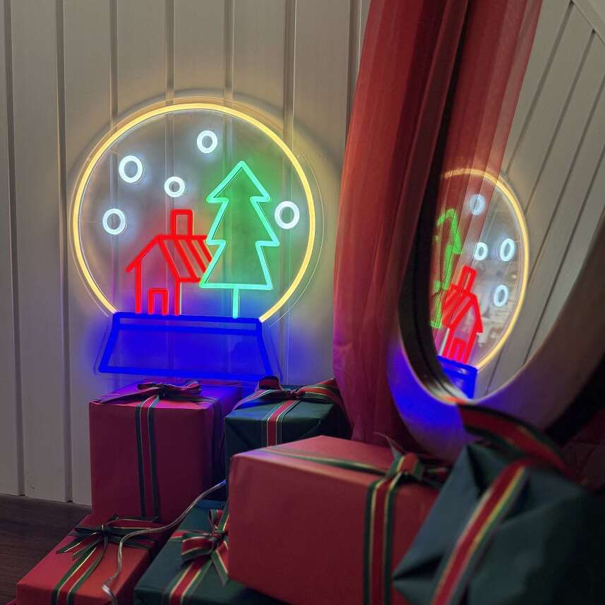 christmas led neon sign snow globe