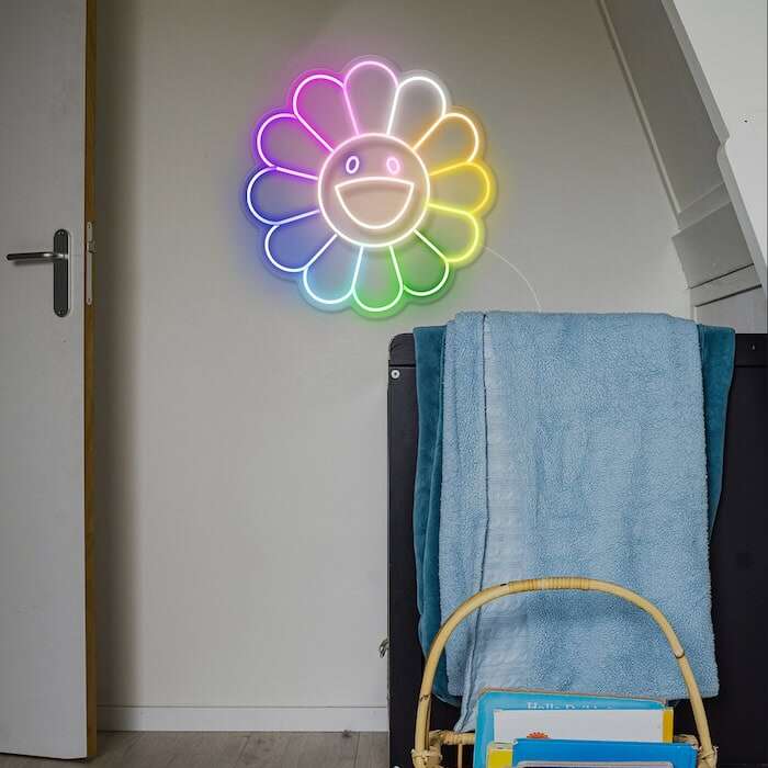 smiley sunflower neon art sign